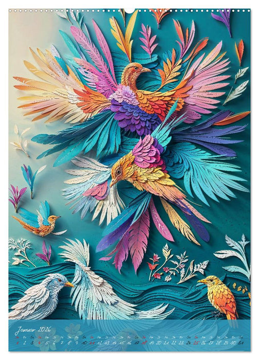 Papiervögel - Digitale Kunst (CALVENDO Wandkalender 2026)