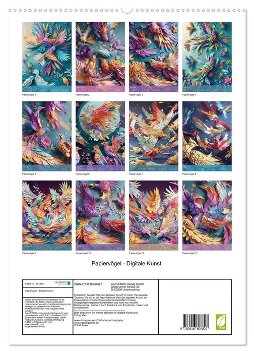 Papiervögel - Digitale Kunst (CALVENDO Premium Wandkalender 2026)