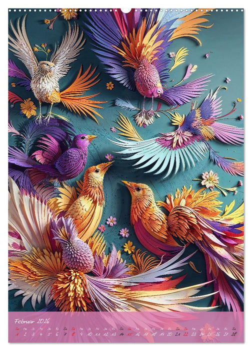 Papiervögel - Digitale Kunst (CALVENDO Premium Wandkalender 2026)