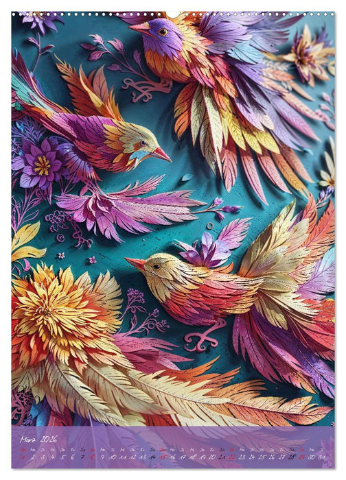 Papiervögel - Digitale Kunst (CALVENDO Premium Wandkalender 2026)