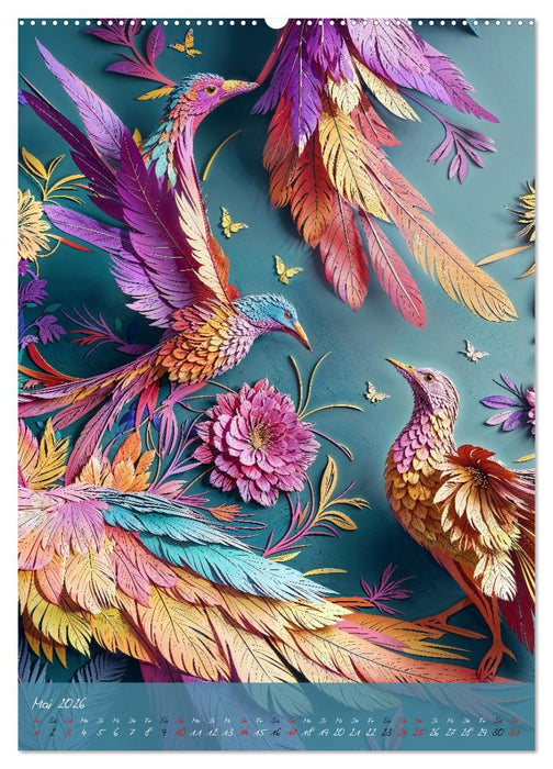 Papiervögel - Digitale Kunst (CALVENDO Premium Wandkalender 2026)