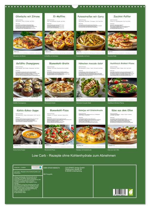 Low Carb - Rezepte ohne Kohlenhydrate zum Abnehmen (CALVENDO Wandkalender 2026)