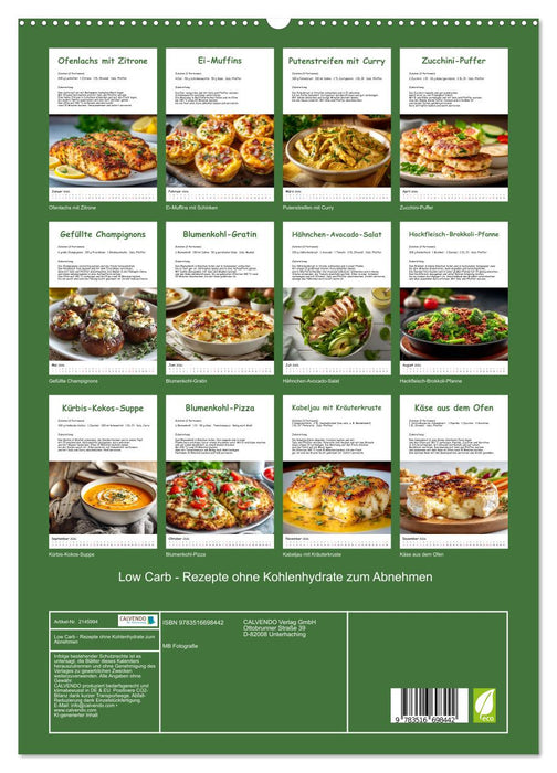 Low Carb - Rezepte ohne Kohlenhydrate zum Abnehmen (CALVENDO Premium Wandkalender 2026)