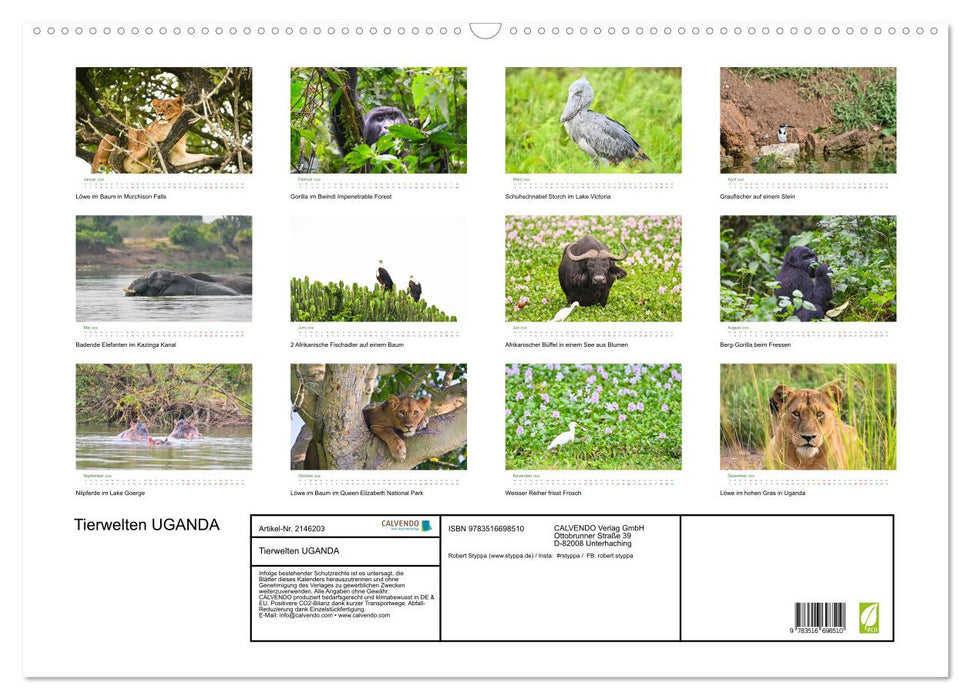 Tierwelten UGANDA (CALVENDO Wandkalender 2026)