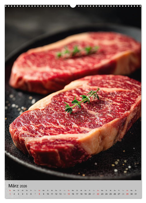 Saftiges Fleisch - Steaks für Genießer und Fleischliebhaber (CALVENDO Wandkalender 2026)