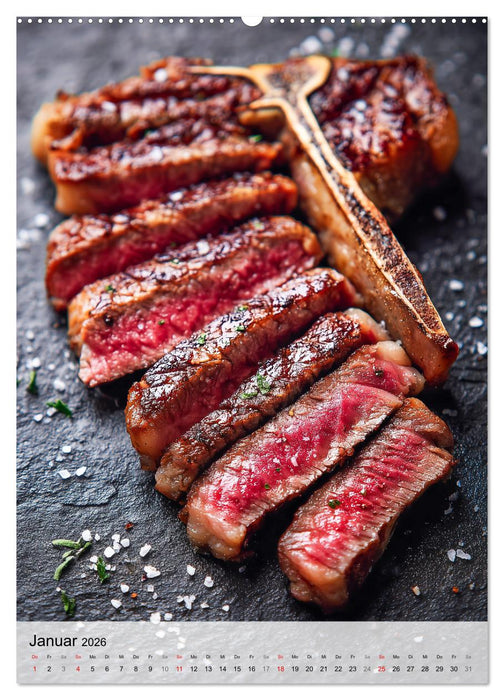 Saftiges Fleisch - Steaks für Genießer und Fleischliebhaber (CALVENDO Premium Wandkalender 2026)