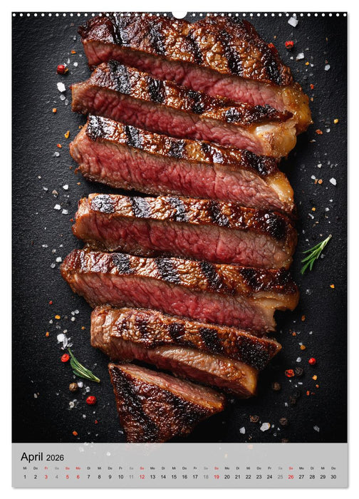Saftiges Fleisch - Steaks für Genießer und Fleischliebhaber (CALVENDO Premium Wandkalender 2026)