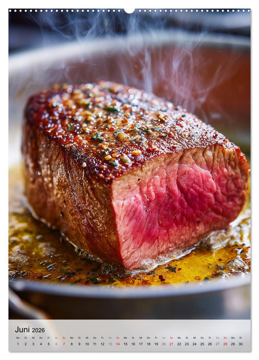 Saftiges Fleisch - Steaks für Genießer und Fleischliebhaber (CALVENDO Premium Wandkalender 2026)