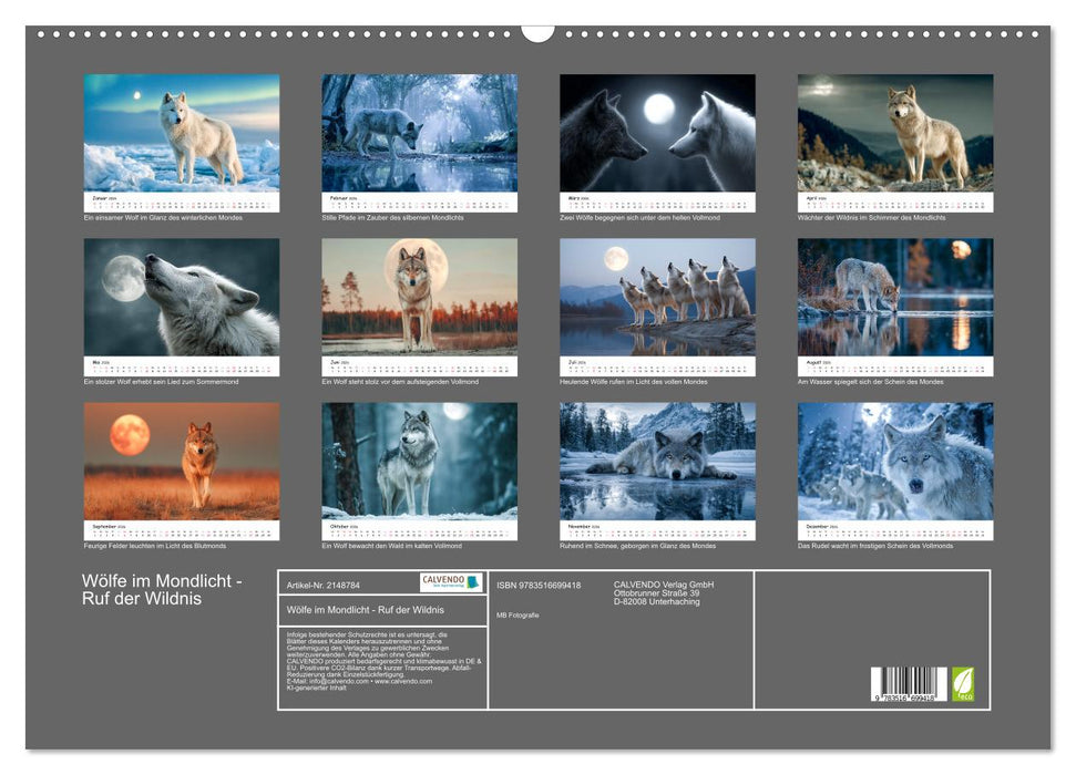 Wölfe im Mondlicht - Ruf der Wildnis (CALVENDO Wandkalender 2026)