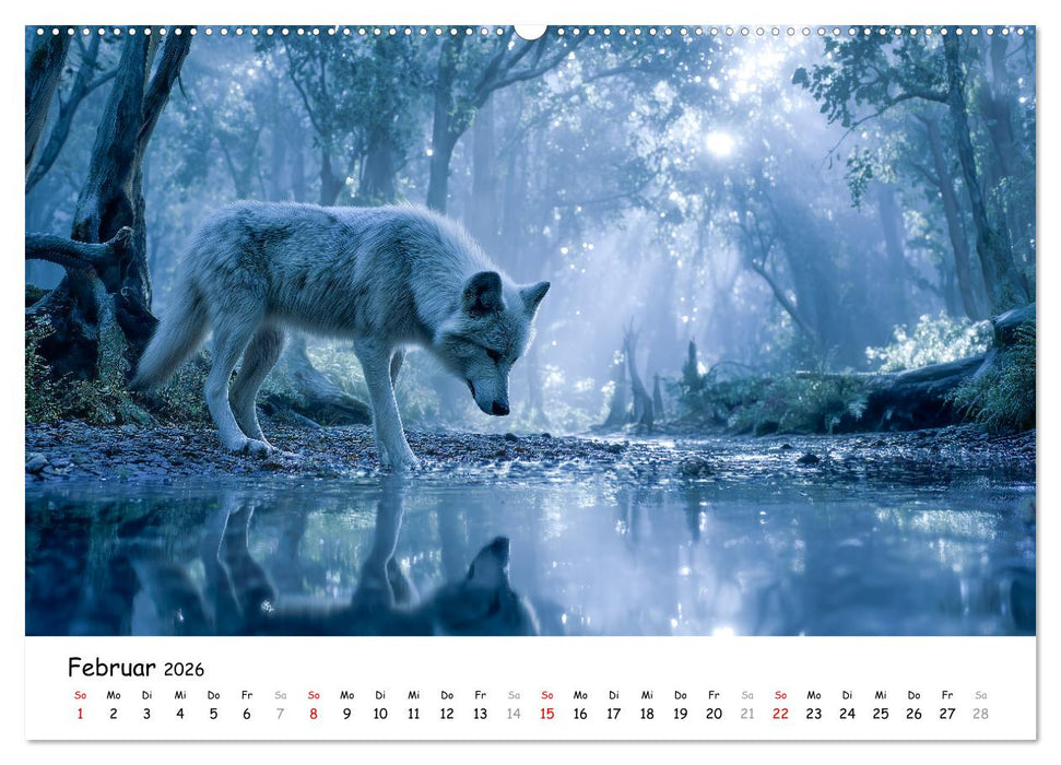 Wölfe im Mondlicht - Ruf der Wildnis (CALVENDO Wandkalender 2026)