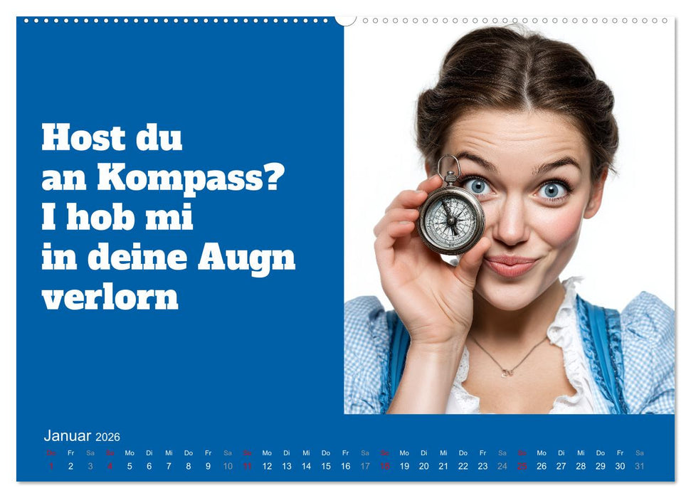 Bayerisch flirten, Gspusi! Bayern Kalender mit Dialekt und Mundart (CALVENDO Premium Wandkalender 2026)
