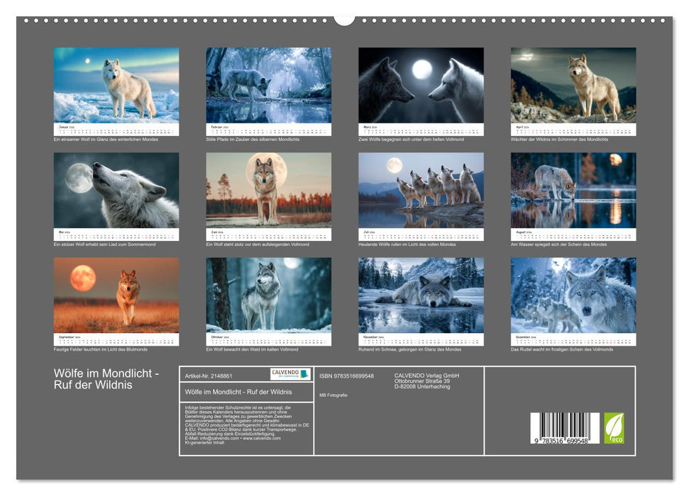 Wölfe im Mondlicht - Ruf der Wildnis (CALVENDO Premium Wandkalender 2026)