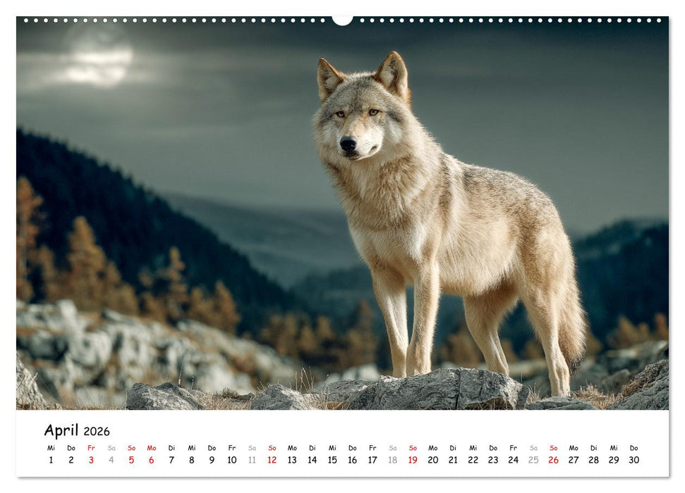 Wölfe im Mondlicht - Ruf der Wildnis (CALVENDO Premium Wandkalender 2026)