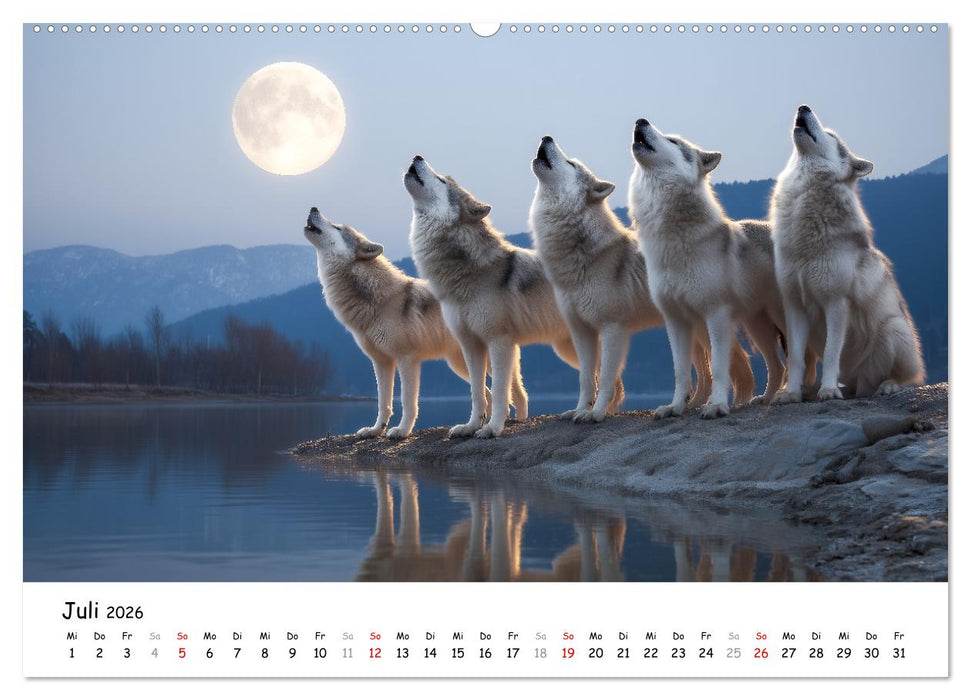 Wölfe im Mondlicht - Ruf der Wildnis (CALVENDO Premium Wandkalender 2026)