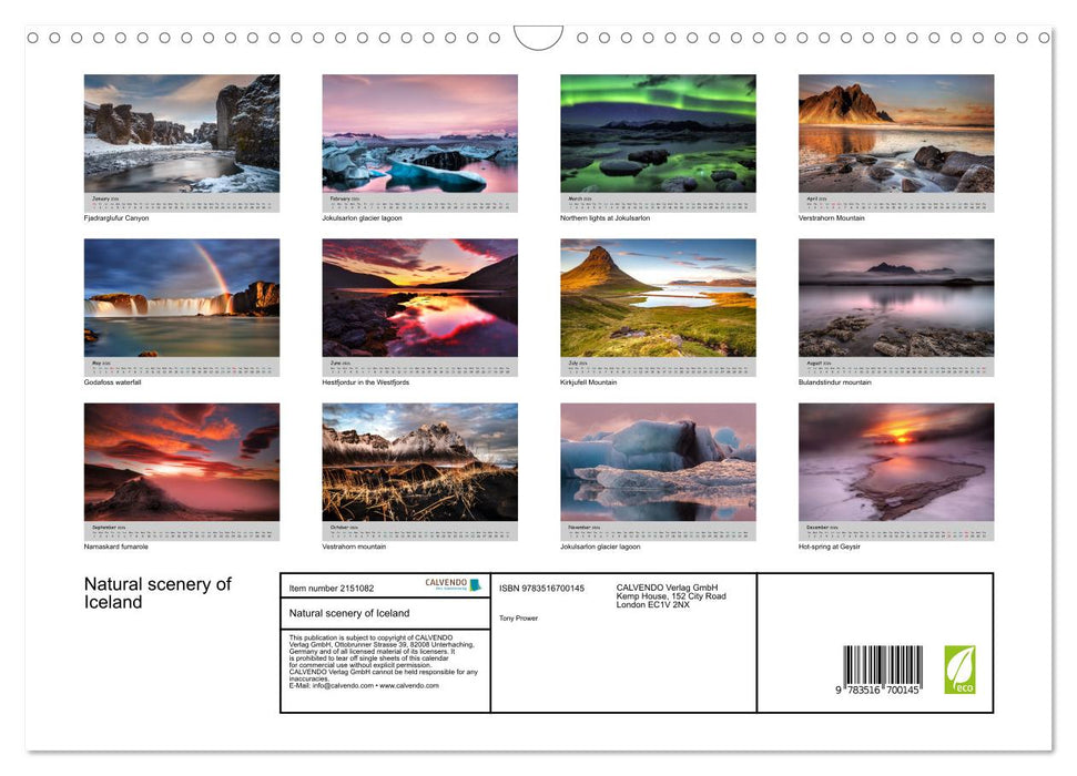 Natural scenery of Iceland (CALVENDO Monthly Calendar 2026)