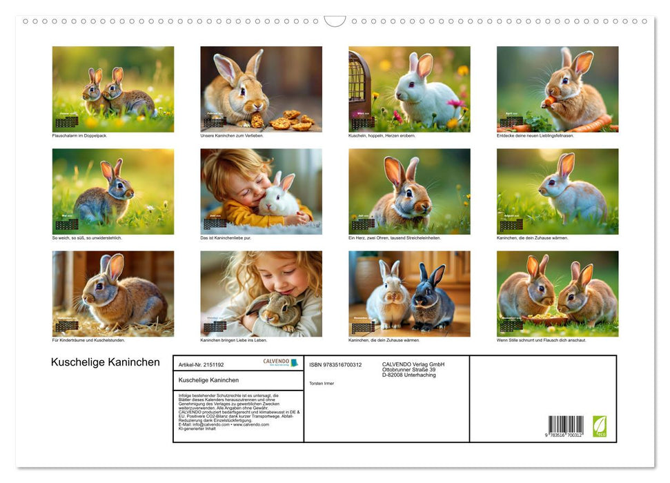 Kuschelige Kaninchen (CALVENDO Wandkalender 2026)