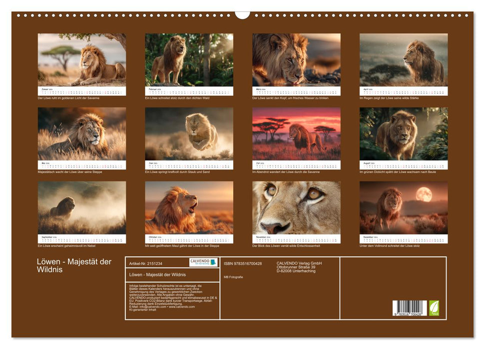 Löwen - Majestät der Wildnis (CALVENDO Wandkalender 2026)
