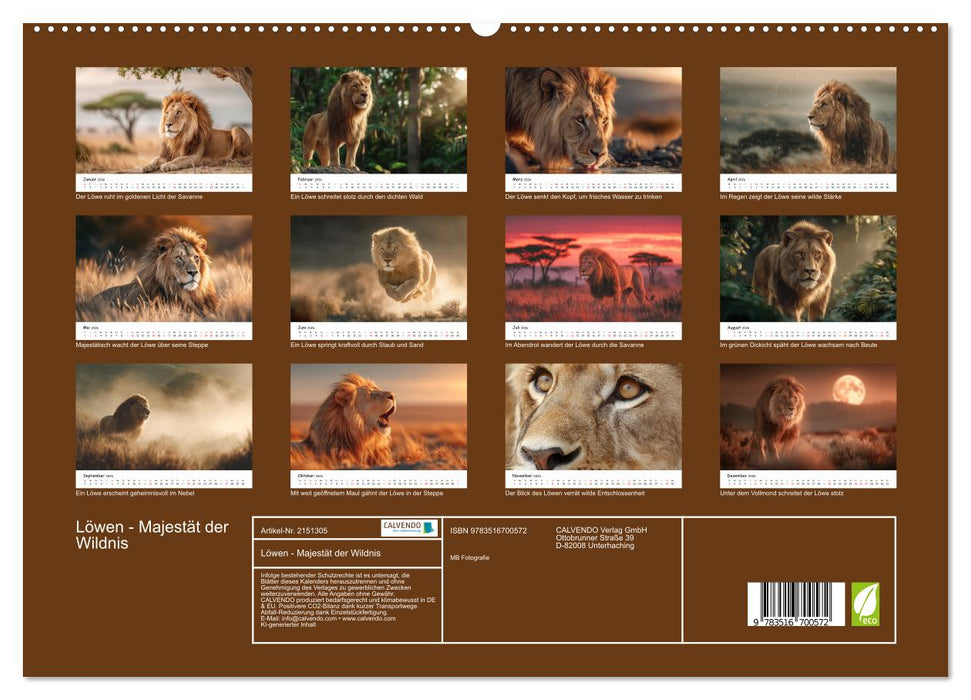 Löwen - Majestät der Wildnis (CALVENDO Premium Wandkalender 2026)