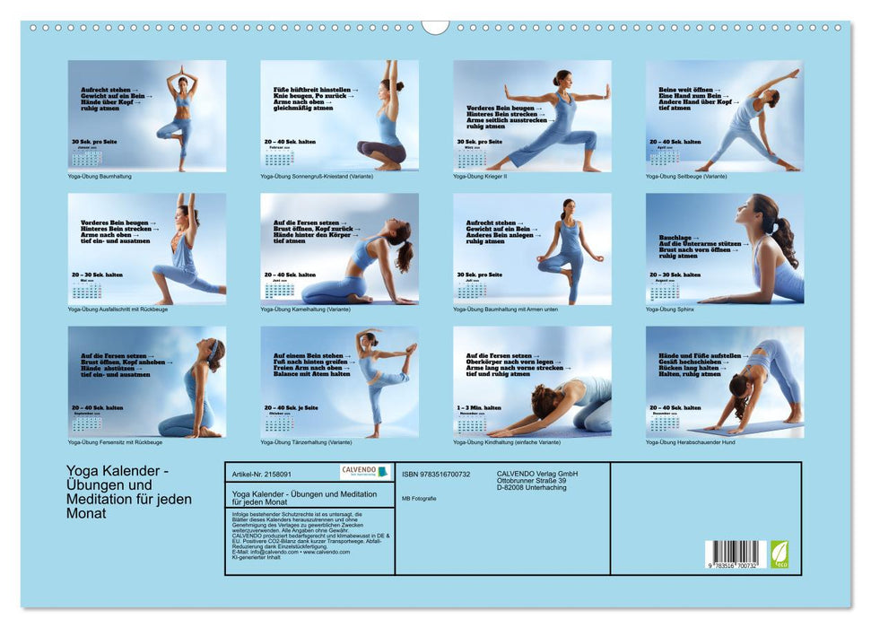 Yoga Kalender - Übungen und Meditation für jeden Monat (CALVENDO Wandkalender 2026)