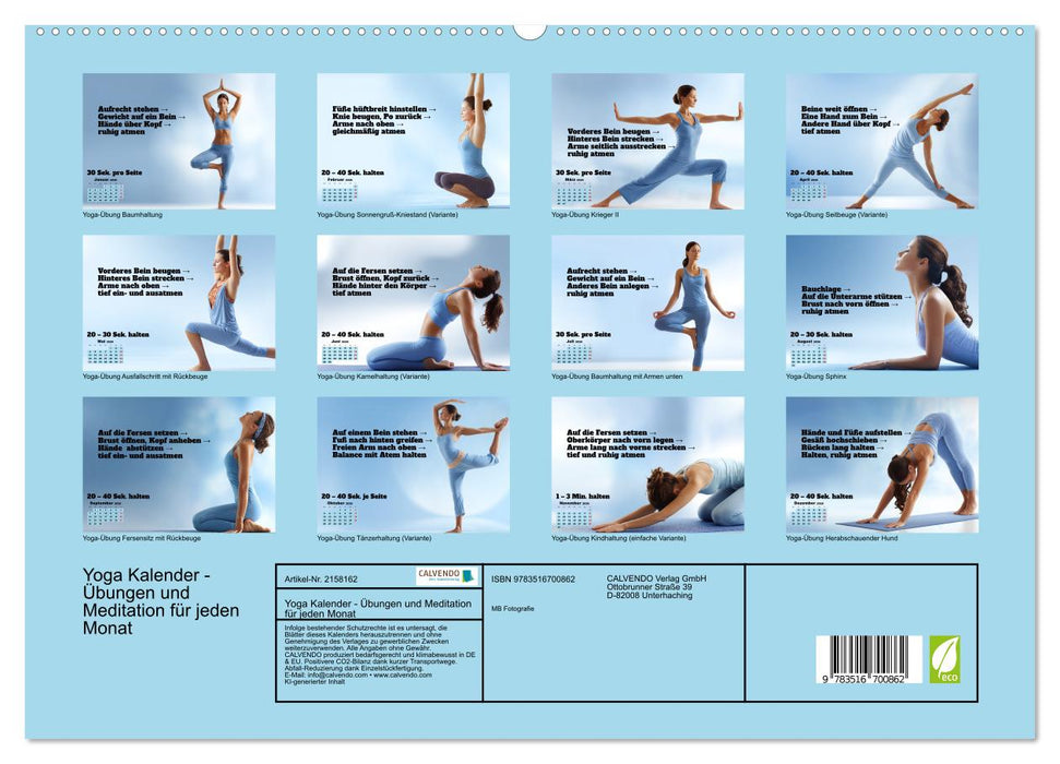 Yoga Kalender - Übungen und Meditation für jeden Monat (CALVENDO Premium Wandkalender 2026)