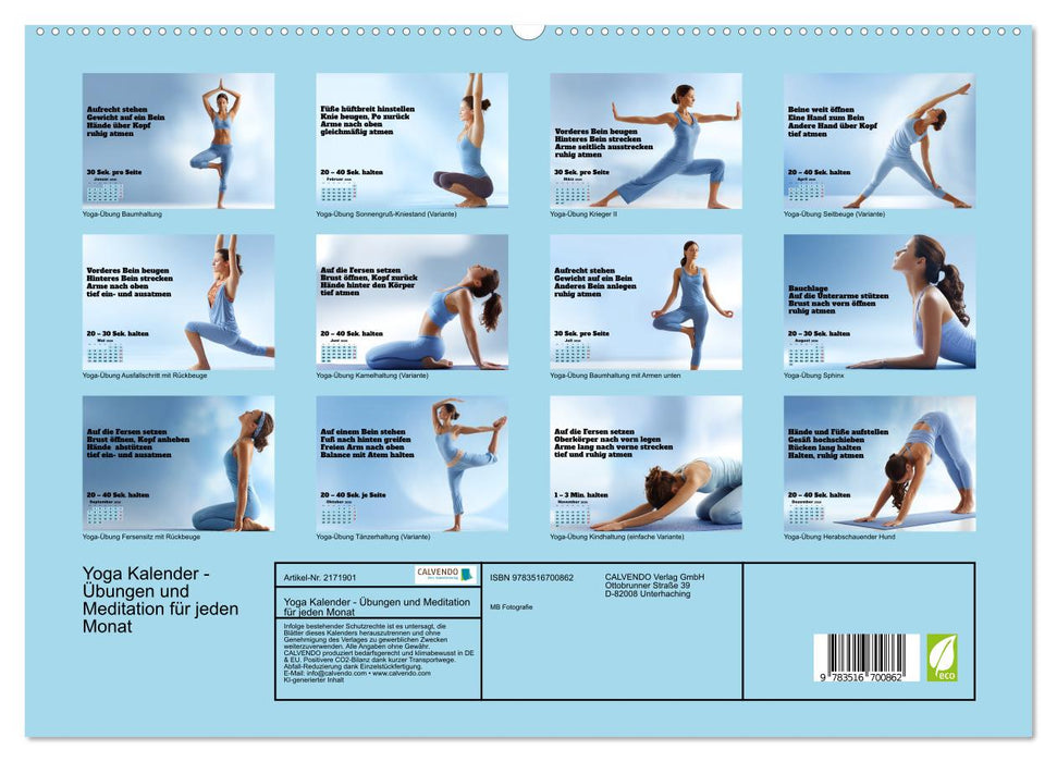 Yoga Kalender - Übungen und Meditation für jeden Monat (CALVENDO Premium Wandkalender 2026)