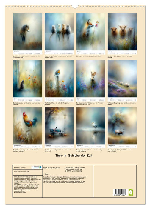 Tiere im Schleier der Zeit (CALVENDO Wandkalender 2026)