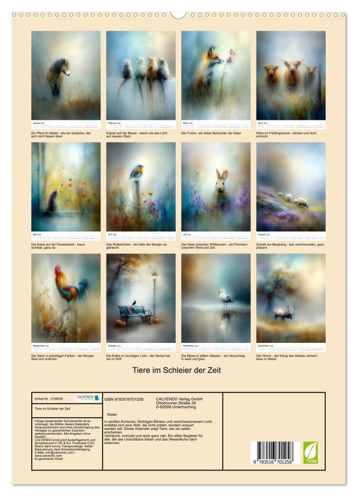 Tiere im Schleier der Zeit (CALVENDO Premium Wandkalender 2026)