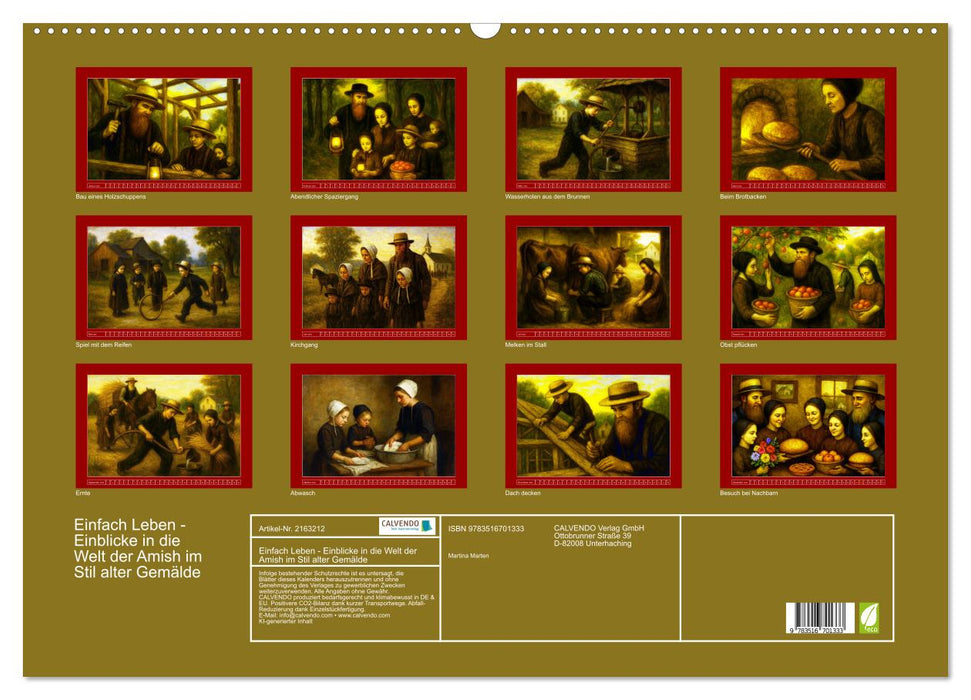Einfach Leben - Einblicke in die Welt der Amish im Stil alter Gemälde (CALVENDO Wandkalender 2026)