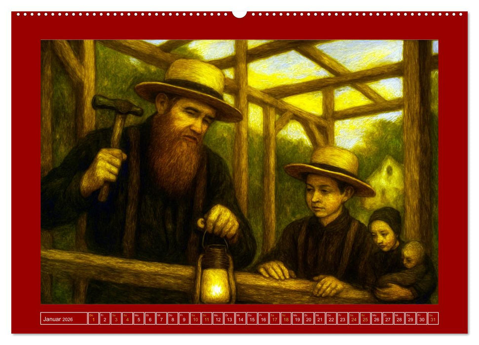 Einfach Leben - Einblicke in die Welt der Amish im Stil alter Gemälde (CALVENDO Premium Wandkalender 2026)