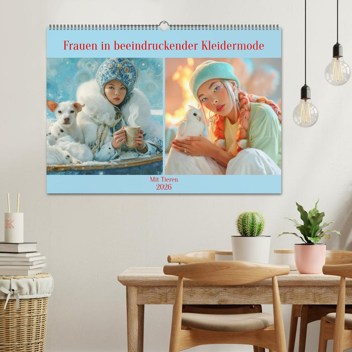 Frauen in beeindruckender Kleidermode - Mit Tieren (CALVENDO Wandkalender 2026)