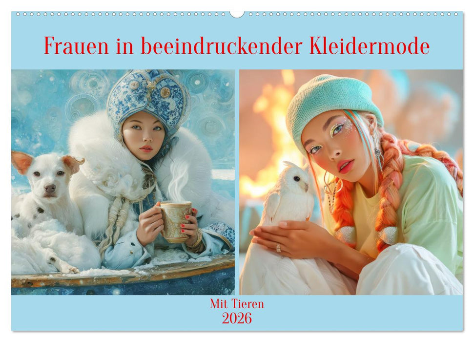 Frauen in beeindruckender Kleidermode - Mit Tieren (CALVENDO Wandkalender 2026)