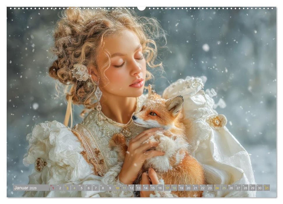 Frauen in beeindruckender Kleidermode - Mit Tieren (CALVENDO Wandkalender 2026)