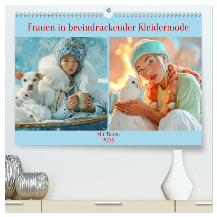 Frauen in beeindruckender Kleidermode - Mit Tieren (CALVENDO Premium Wandkalender 2026)