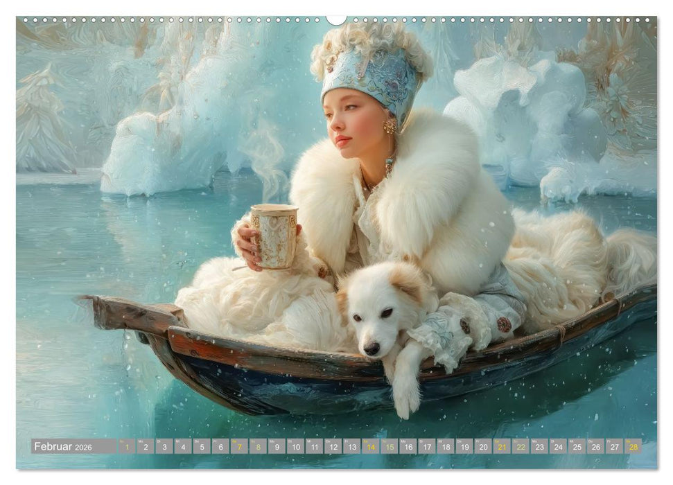 Frauen in beeindruckender Kleidermode - Mit Tieren (CALVENDO Premium Wandkalender 2026)