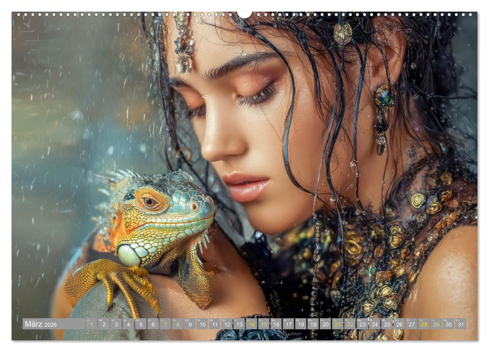 Frauen in beeindruckender Kleidermode - Mit Tieren (CALVENDO Premium Wandkalender 2026)