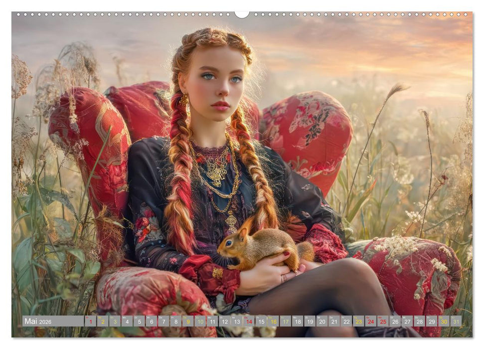 Frauen in beeindruckender Kleidermode - Mit Tieren (CALVENDO Premium Wandkalender 2026)