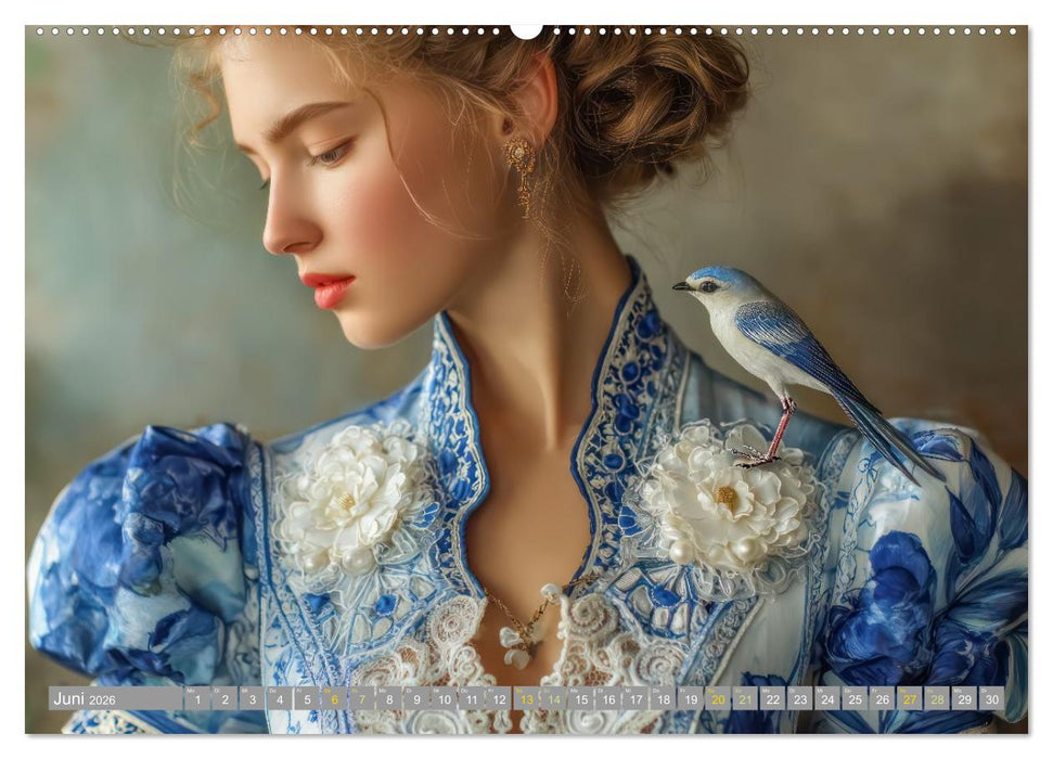 Frauen in beeindruckender Kleidermode - Mit Tieren (CALVENDO Premium Wandkalender 2026)