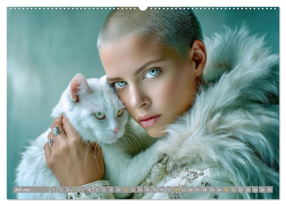 Frauen in beeindruckender Kleidermode - Mit Tieren (CALVENDO Premium Wandkalender 2026)