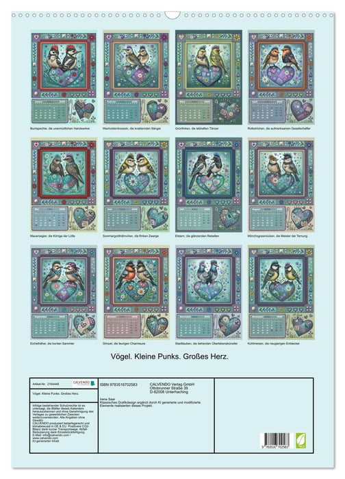 Vögel. Kleine Punks. Großes Herz. (CALVENDO Wandkalender 2026)