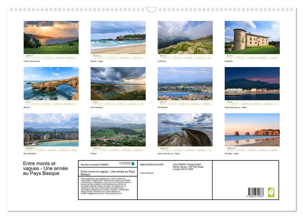Entre monts et vagues - Une année au Pays Basque (CALVENDO Calendrier mensuel 2026)