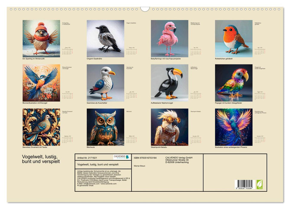 Vogelwelt, lustig, bunt und verspielt (CALVENDO Wandkalender 2026)