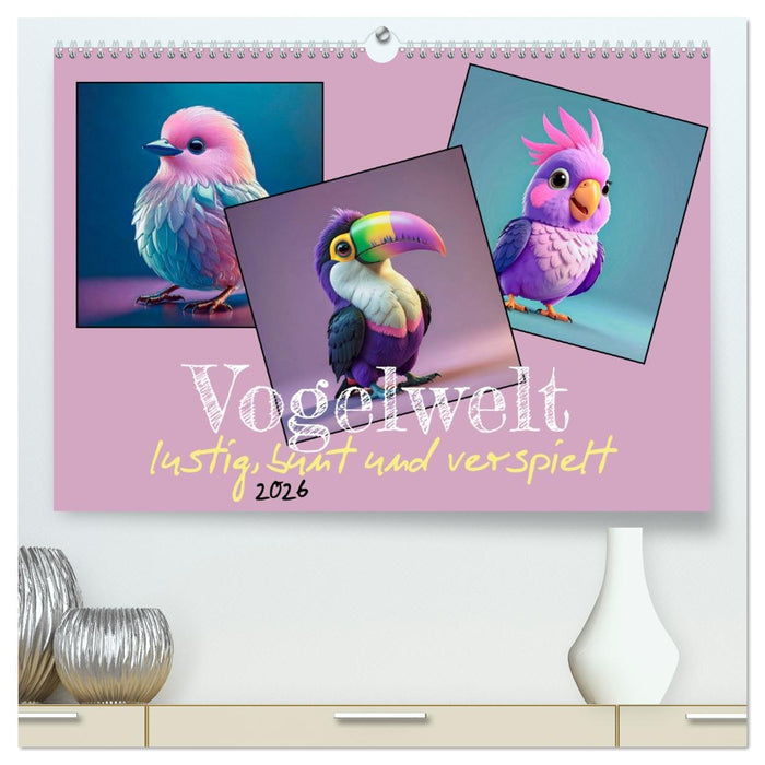Vogelwelt, lustig, bunt und verspielt (CALVENDO Premium Wandkalender 2026)