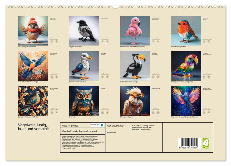 Vogelwelt, lustig, bunt und verspielt (CALVENDO Premium Wandkalender 2026)