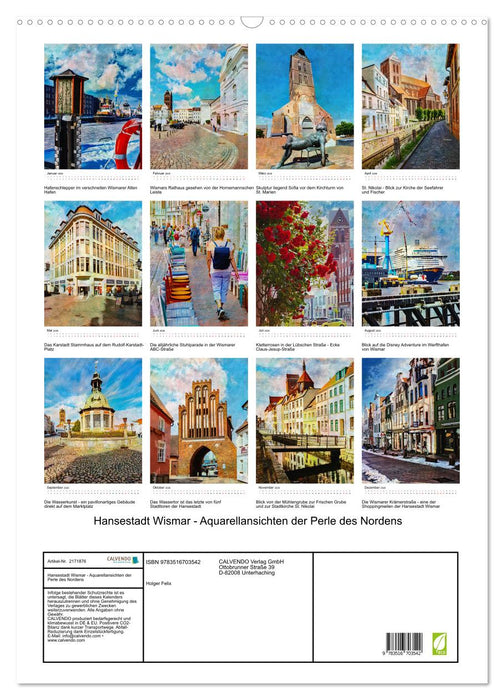 Hansestadt Wismar - Aquarellansichten der Perle des Nordens (CALVENDO Wandkalender 2026)