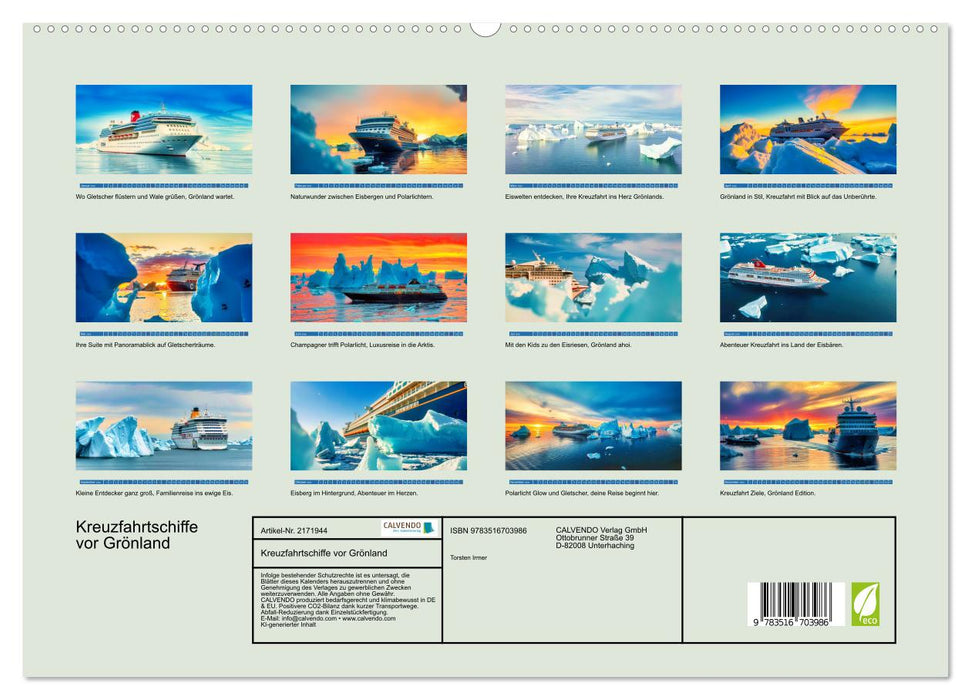 Kreuzfahrtschiffe vor Grönland (CALVENDO Premium Wandkalender 2026)