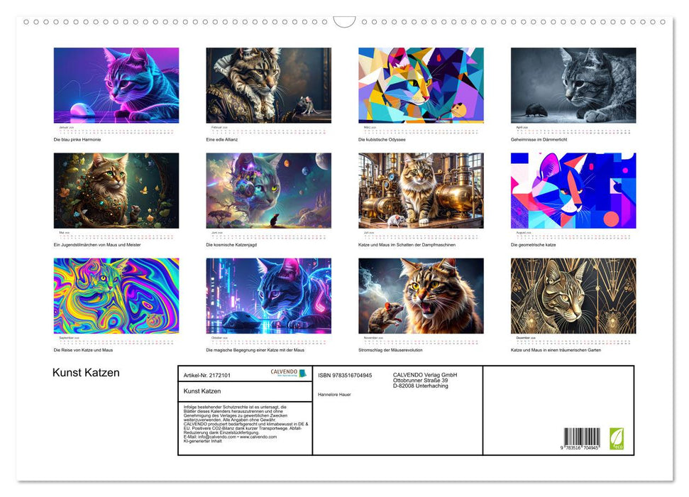 Kunst Katzen (CALVENDO Wandkalender 2026)