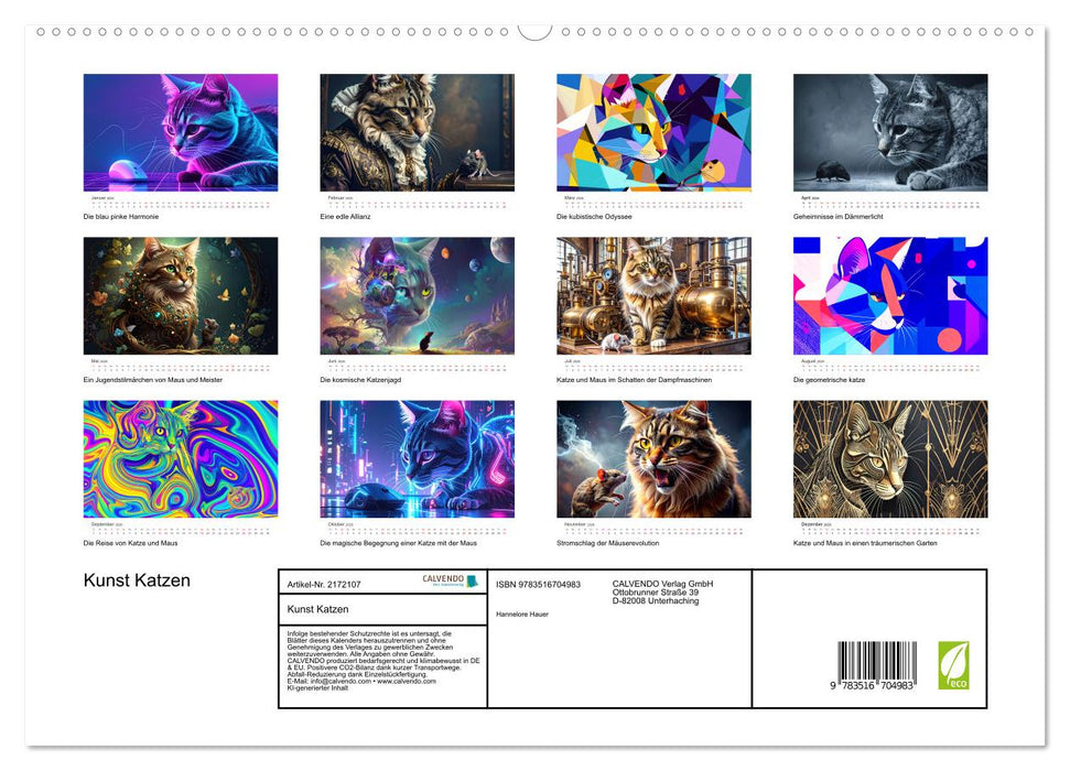 Kunst Katzen (CALVENDO Premium Wandkalender 2026)
