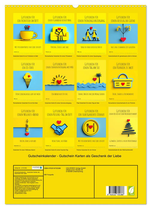 Gutscheinkalender - Gutschein Karten als Geschenk der Liebe (CALVENDO Premium Wandkalender 2026)