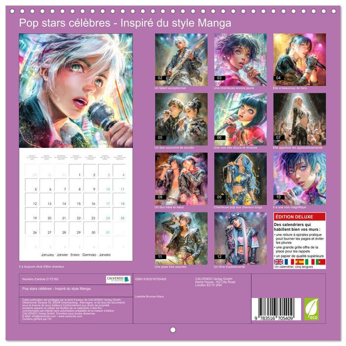 Pop stars célèbres - Inspiré du style Manga (CALVENDO Calendrier mensuel 2026)