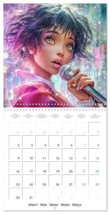 Pop stars célèbres - Inspiré du style Manga (CALVENDO Calendrier mensuel 2026)